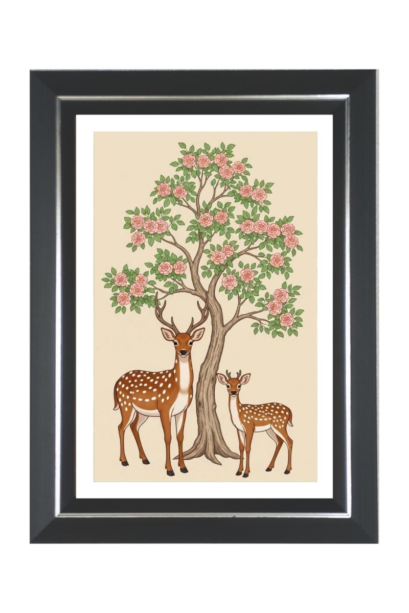 Deer And A Fawn Photo Wall & Table Frame | 18x22 Inch Black Designer | Perfect For Gifting & Home Decor (F9585)