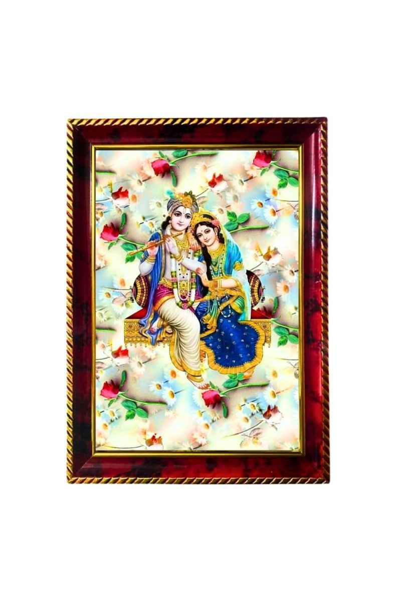 Radha Krishna Photo Frame For Wall & Table | 7x9 Inch Golden Cherry Finish | Decorative Radha Krishna Photo Frame For Home, Office & Pooja Room (F11428)