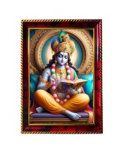 God Sri Krishna Reading Photo Frame For Wall & Table | 7x9 Inch Golden Cherry Finish | Decorative God Sri Krishna Reading Photo Frame For Home, Office & Pooja Room (F11478)