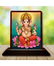 Car Desk/Table Top Lord Ganesha Wooden Photo Stand 3x4 Inches, Compact & Stylish Spiritual Display For Car, Home & Office (Pack Of 1) (F14265)