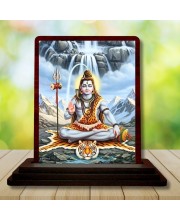 Car Desk/Table Top Lord Shiva Wooden Photo Stand 3x4 Inches, Compact & Stylish Spiritual Display For Car, Home & Office (Pack Of 1) (F14530)