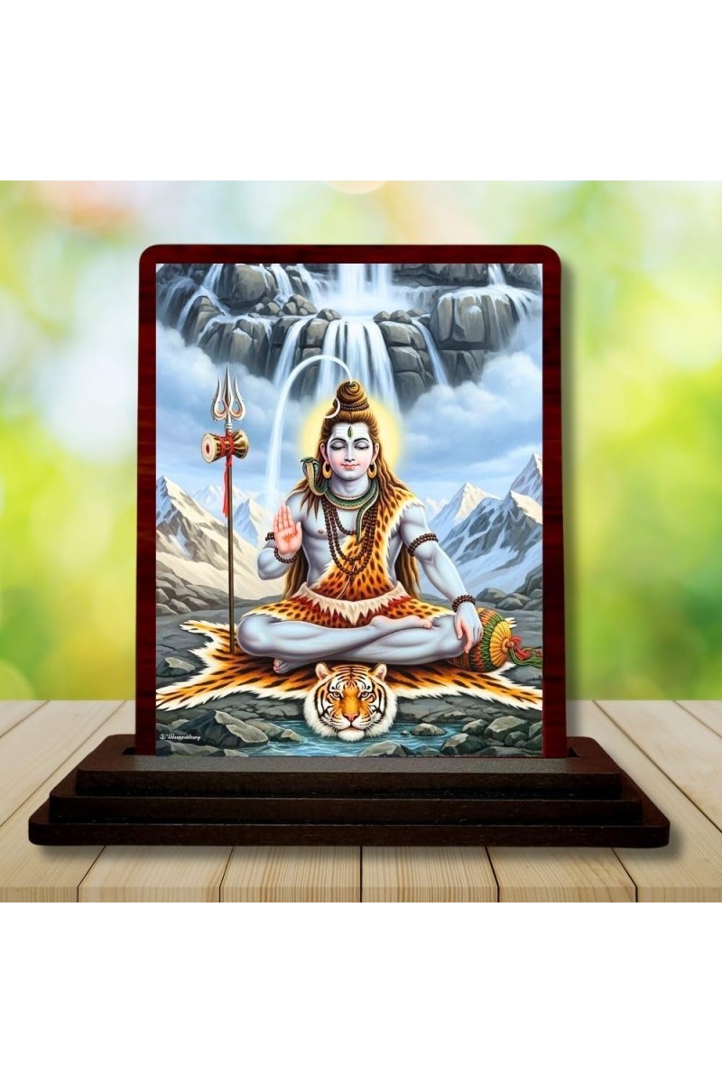 Car Desk/Table Top Lord Shiva Wooden Photo Stand 3x4 Inches, Compact & Stylish Spiritual Display For Car, Home & Office (Pack Of 1) (F14530)