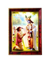 Lord Krishna And Arjuna Photo Frame For Wall & Table | 7x9 Inch Golden Cherry Finish | Decorative Lord Krishna And Arjuna Photo Frame For Home, Office & Pooja Room (F11436)