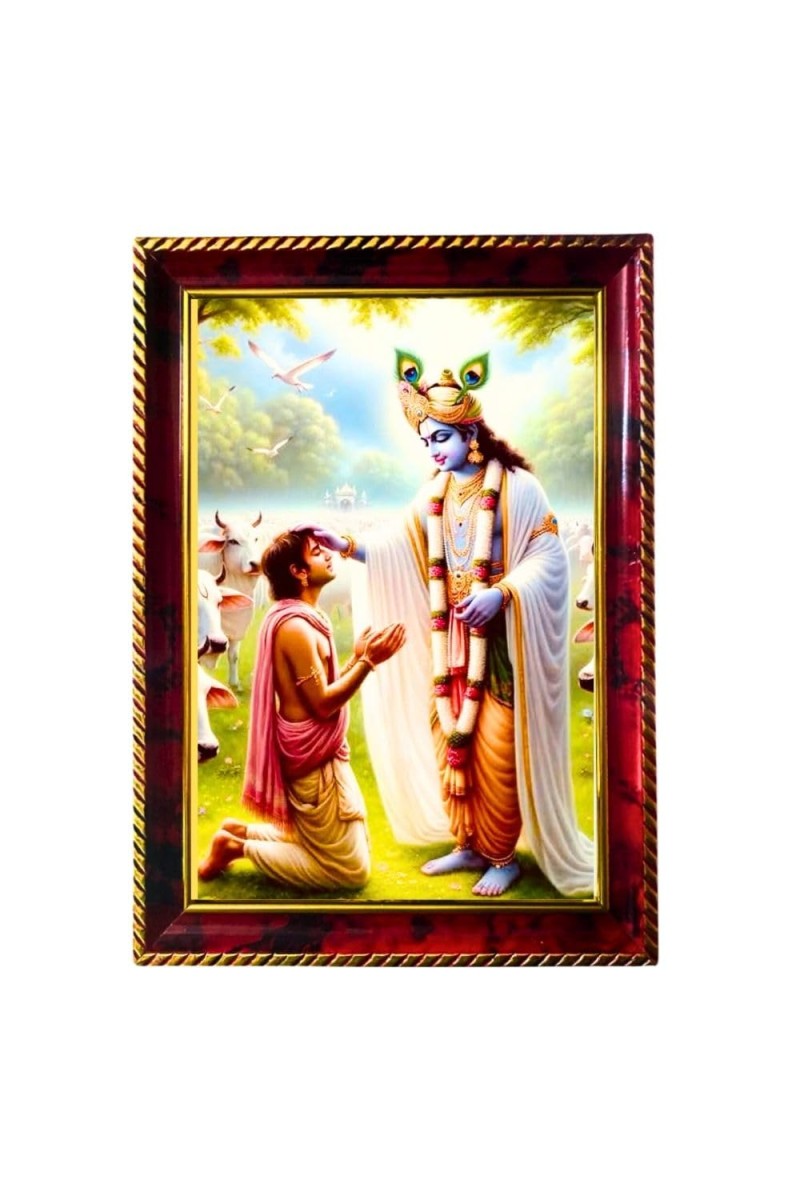 Lord Krishna And Arjuna Photo Frame For Wall & Table | 7x9 Inch Golden Cherry Finish | Decorative Lord Krishna And Arjuna Photo Frame For Home, Office & Pooja Room (F11436)