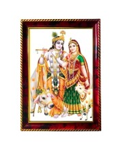 Radha Krishna Photo Frame For Wall & Table | 7x9 Inch Golden Cherry Finish | Decorative Radha Krishna Photo Frame For Home, Office & Pooja Room (F11393)
