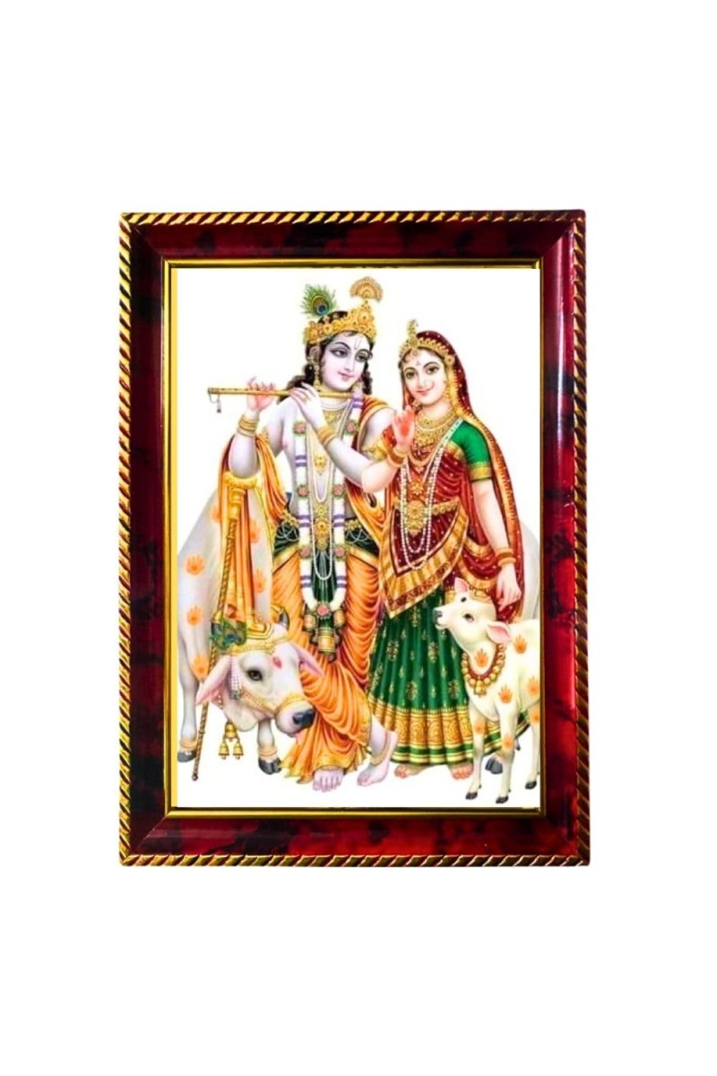Radha Krishna Photo Frame For Wall & Table | 7x9 Inch Golden Cherry Finish | Decorative Radha Krishna Photo Frame For Home, Office & Pooja Room (F11393)