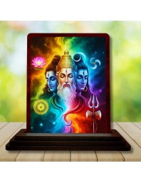 Car Desk/Table Top Lord Shiva Wooden Photo Stand 3x4 Inches, Compact & Stylish Spiritual Display For Car, Home & Office (Pack Of 1) (F15080)