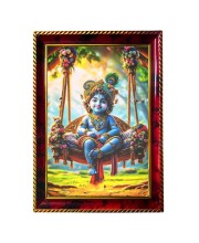 Little Cute Krishna Photo Frame For Wall & Table | 7x9 Inch Golden Cherry Finish | Decorative Little Cute Krishna Photo Frame For Home, Office & Pooja Room (F11328)