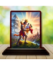Car Desk/Table Top Lord Hanuman And Rama And Sita Wooden Photo Stand 3x4 Inches, Compact & Stylish Spiritual Display For Car, Home & Office (Pack Of 1) (F14304)