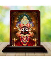 Car Desk/Table Top Lord Jagannath Wooden Photo Stand 3x4 Inches, Compact & Stylish Spiritual Display For Car, Home & Office (Pack Of 1) (F14599)