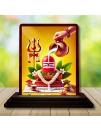 Car Desk/Table Top Shivlingam Wooden Photo Stand 3x4 Inches, Compact & Stylish Spiritual Display For Car, Home & Office (Pack Of 1) (F14145)