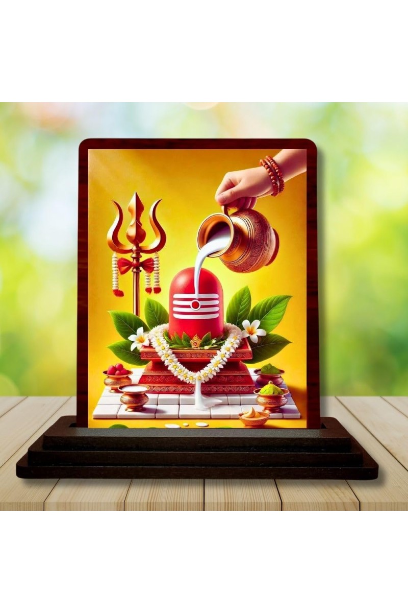 Car Desk/Table Top Shivlingam Wooden Photo Stand 3x4 Inches, Compact & Stylish Spiritual Display For Car, Home & Office (Pack Of 1) (F14145)
