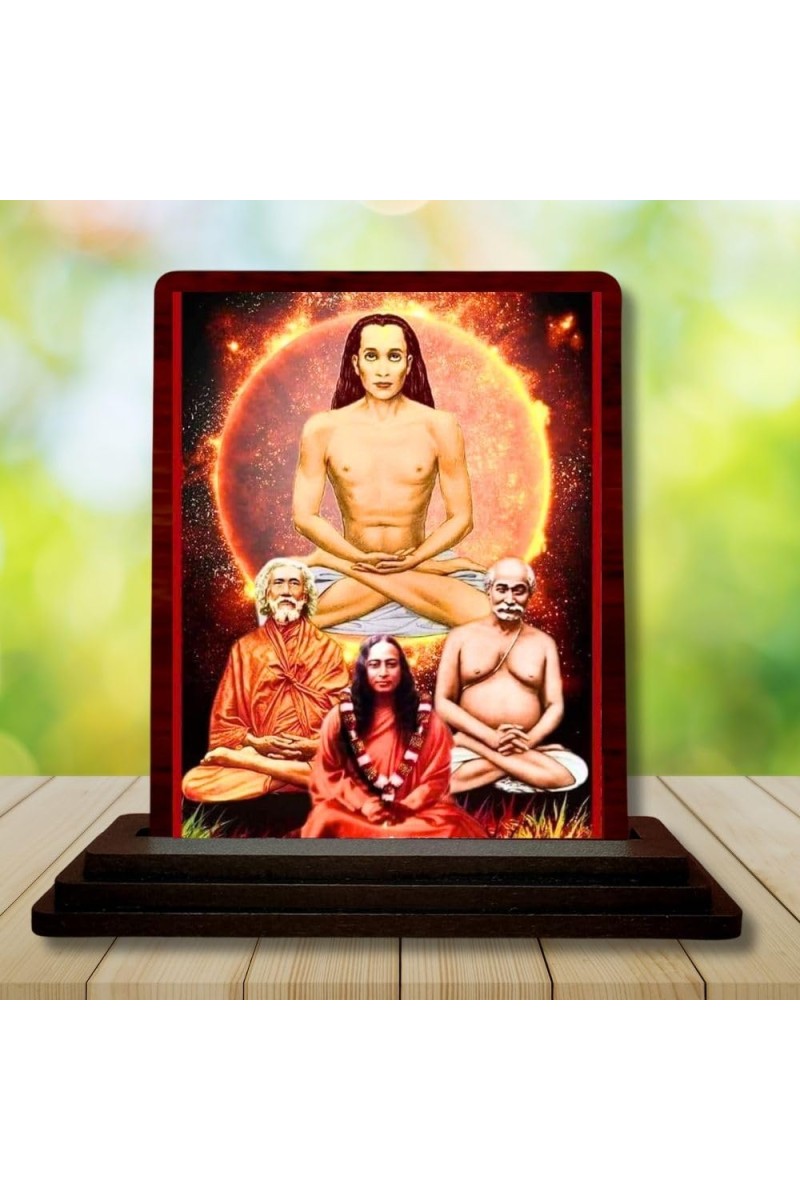 Car Desk/Table Top Mahavathar Babaji Wooden Photo Stand 3x4 Inches, Compact & Stylish Spiritual Display For Car, Home & Office (Pack Of 1) (F14321)