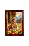 Little Shri Krishna Photo Frame For Wall & Table | 7x9 Inch Golden Cherry Finish | Decorative Little Shri Krishna Photo Frame For Home, Office & Pooja Room (F11326)