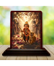 Car Desk/Table Top Lord Karthikeya Wooden Photo Stand 3x4 Inches, Compact & Stylish Spiritual Display For Car, Home & Office (Pack Of 1) (F14334)
