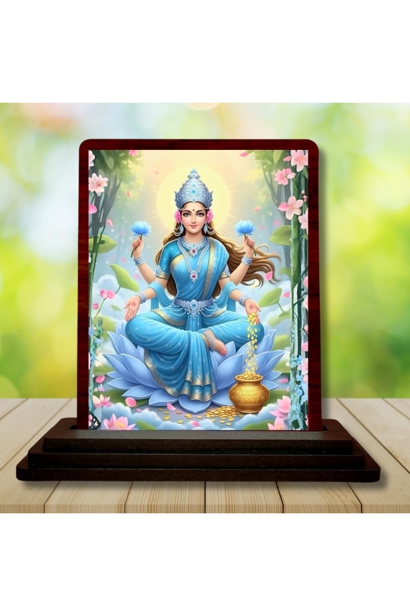 Car Desk/Table Top Maa Laxmi Wooden Photo Stand â€“ 3x4 Inches, Compact & Stylish Spiritual Display For Car, Home & Office (Pack Of 1) (F15092)