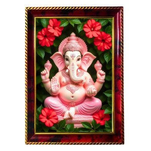 Lord Ganesha Photo Frame For Wall & Table | 7x9 Inch Golden Cherry Finish | Decorative Lord Ganesha Photo Frame For Home, Office & Pooja Room (F11799)