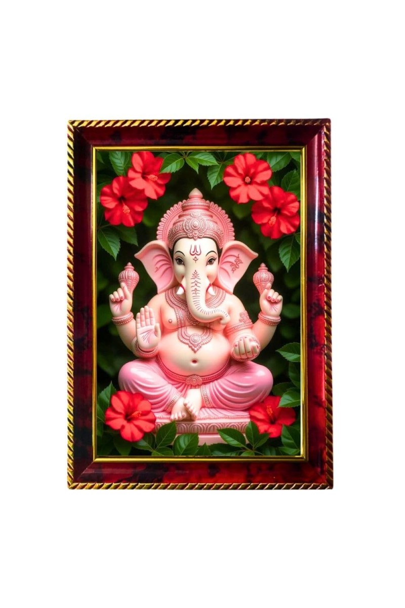 Lord Ganesha Photo Frame For Wall & Table | 7x9 Inch Golden Cherry Finish | Decorative Lord Ganesha Photo Frame For Home, Office & Pooja Room (F11799)