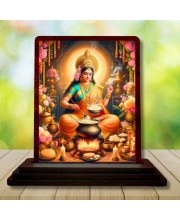 Car Desk/Table Top Annapurna Devi Wooden Photo Stand 3x4 Inches, Compact & Stylish Spiritual Display For Car, Home & Office (Pack Of 1) (F14372)