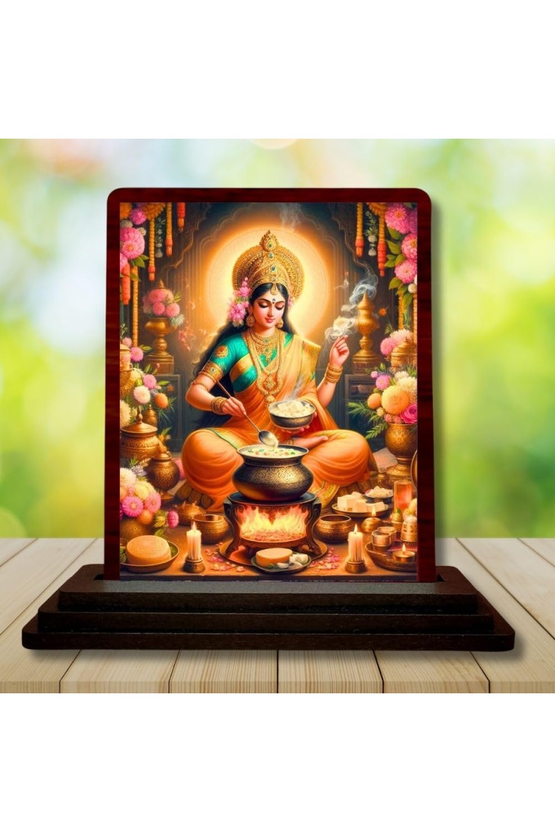 Car Desk/Table Top Annapurna Devi Wooden Photo Stand 3x4 Inches, Compact & Stylish Spiritual Display For Car, Home & Office (Pack Of 1) (F14372)