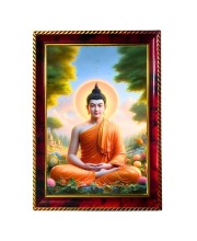 Buddha In Meditative State Photo Frame For Wall & Table | 7x9 Inch Golden Cherry Finish | Decorative Buddha In Meditative State Photo Frame For Home, Office & Pooja Room (F11470)