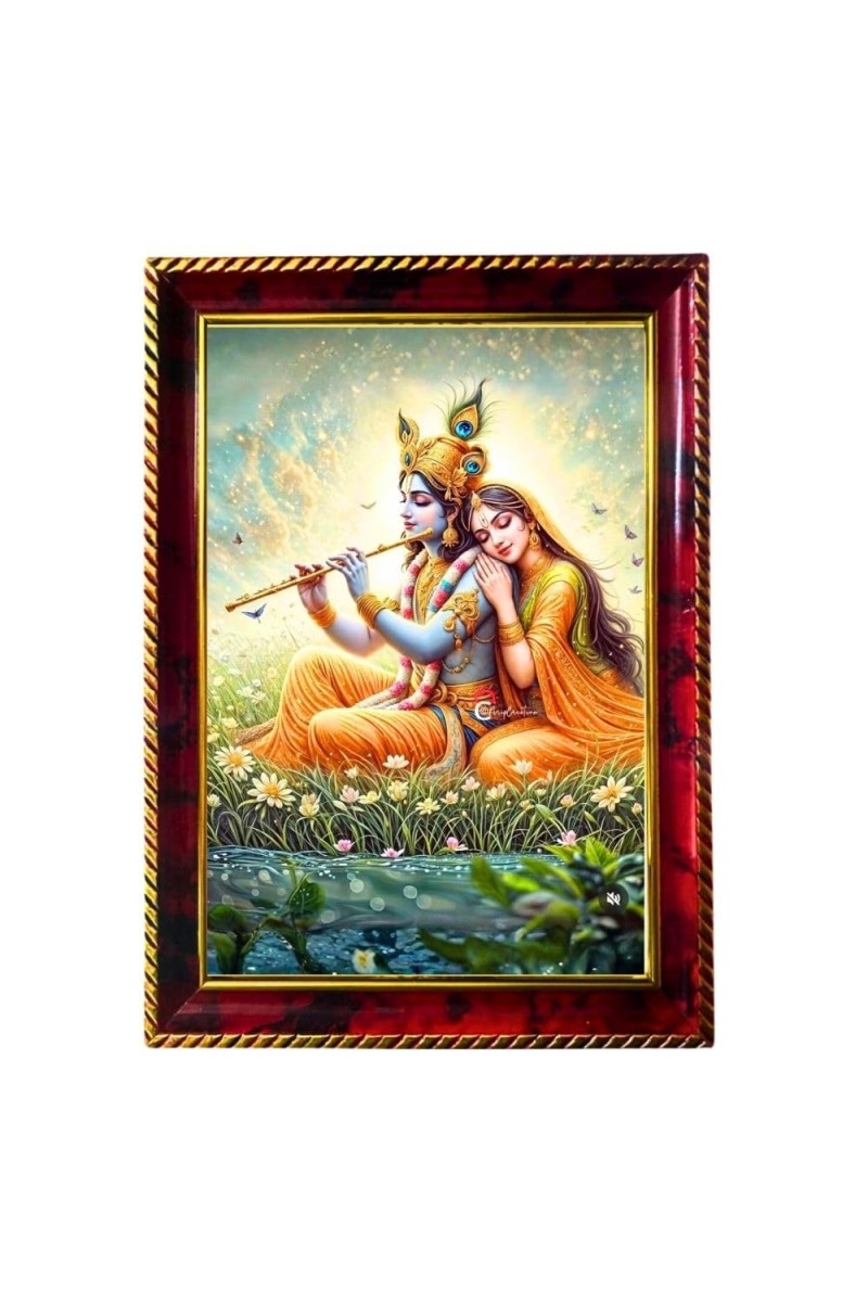 Raadhee Raadhaa Photo Frame For Wall & Table | 7x9 Inch Golden Cherry Finish | Decorative Radhee Radhaa Photo Frame For Home, Office & Pooja Room (F11425)