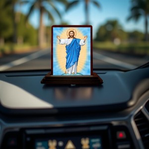 Car Desk/Table Top Lord Jesus Wooden Photo Stand 3x4 Inches, Compact & Stylish Spiritual Display For Car, Home & Office (Pack Of 1) (F14442)