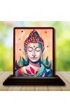 Car Desk/Table Top Meditative Buddha Wooden Photo Stand 3x4 Inches, Compact & Stylish Spiritual Display For Car, Home & Office (Pack Of 1) (F14434)
