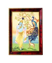 Lord Krishna Photo Frame For Wall & Table | 7x9 Inch Golden Cherry Finish | Decorative Lord Krishna Photo Frame For Home, Office & Pooja Room (F11392)