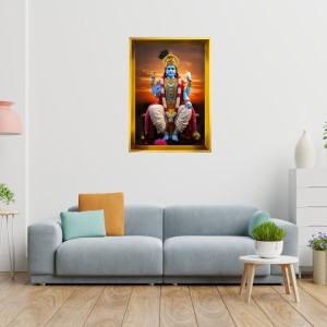 Lord Vishnu Golden Photo Frame - 14x18 Inches | Elegant Wooden Frame For Home, Office & Temple Decoration | Spiritual Wall & Table Decor And Gift Item (F9783)