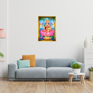 Mata Lakhsmi Golden Photo Frame - 12x16 Inches | Elegant Wooden Frame For Home, Office & Temple Decoration | Spiritual Wall & Table Decor And Gift Item (F9754)