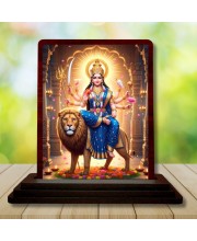 Car Desk/Table Top Goddess Durga Wooden Photo Stand 3x4 Inches, Compact & Stylish Spiritual Display For Car, Home & Office (Pack Of 1) (F14373)