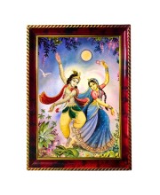Radha Krishna Photo Frame For Wall & Table | 7x9 Inch Golden Cherry Finish | Decorative Radha Krishna Photo Frame For Home, Office & Pooja Room (F11363)