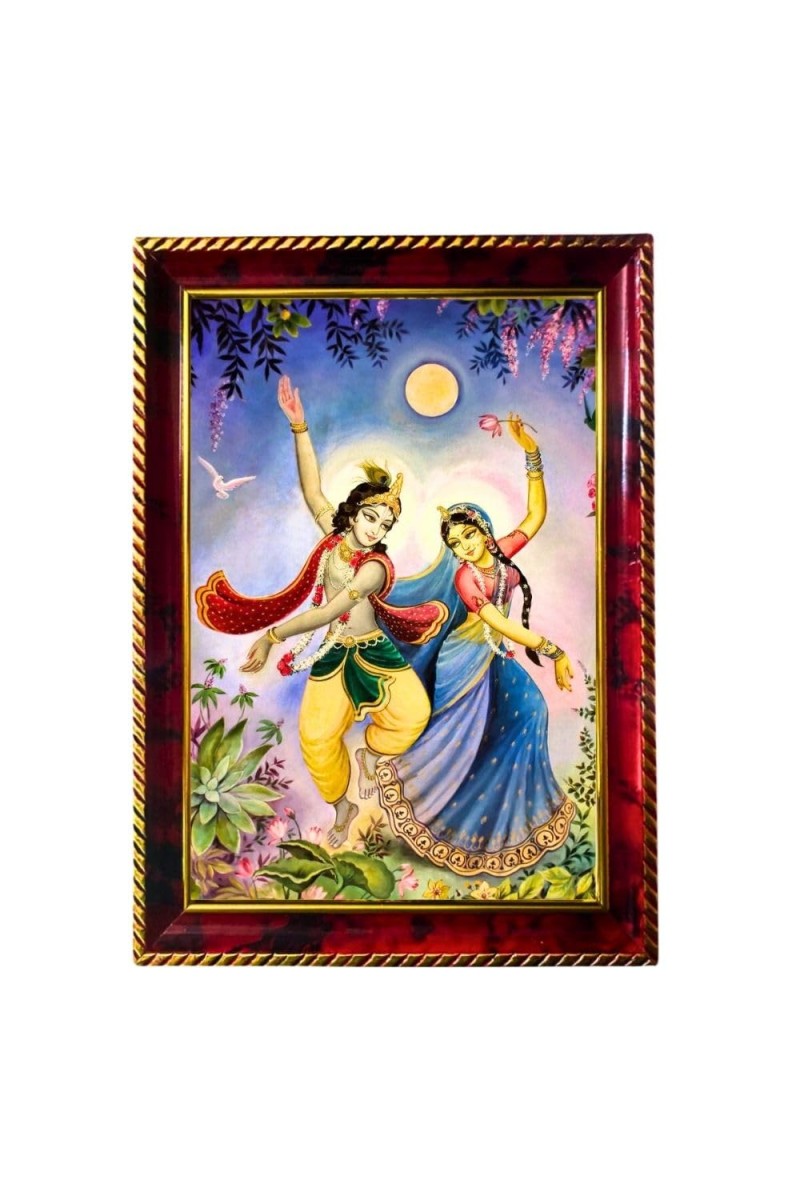 Radha Krishna Photo Frame For Wall & Table | 7x9 Inch Golden Cherry Finish | Decorative Radha Krishna Photo Frame For Home, Office & Pooja Room (F11363)