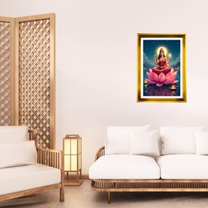 Mata Lakhsmi Golden Photo Frame - 14x18 Inches | Elegant Wooden Frame For Home, Office & Temple Decoration | Spiritual Wall & Table Decor And Gift Item (F9732)