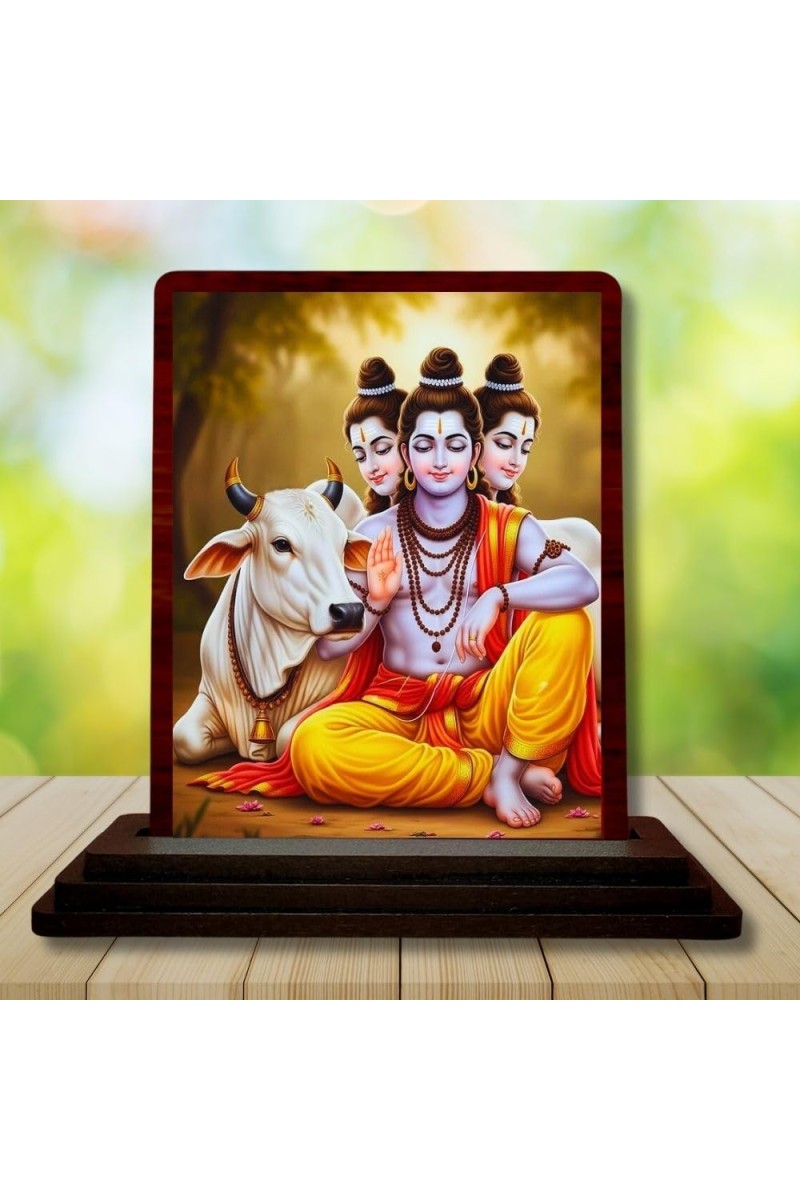 Car Desk/Table Top Lord Dattatreya Wooden Photo Stand 3x4 Inches, Compact & Stylish Spiritual Display For Car, Home & Office (Pack Of 1) (F14165)