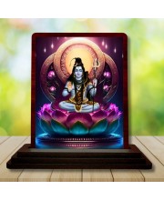 Car Desk/Table Top Lord Shiva Wooden Photo Stand 3x4 Inches, Compact & Stylish Spiritual Display For Car, Home & Office (Pack Of 1) (F14149)