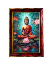 Serene Buddha Photo Frame For Wall & Table | 7x9 Inch Golden Cherry Finish | Decorative Serene Buddha Photo Frame For Home, Office & Pooja Room (F11439)