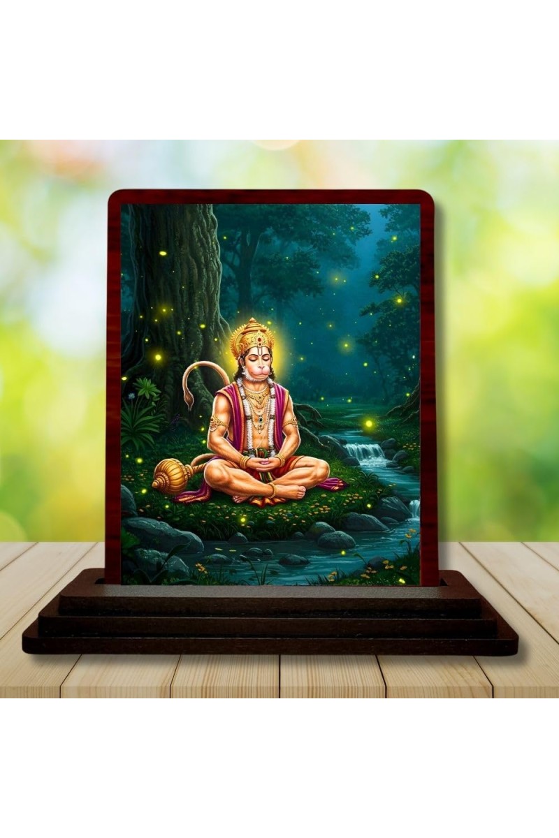 Car Desk/Table Top Lord Hanuman Wooden Photo Stand 3x4 Inches, Compact & Stylish Spiritual Display For Car, Home & Office (Pack Of 1) (F14343)