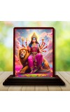 Car Desk/Table Top Goddess Durga Wooden Photo Stand 3x4 Inches, Compact & Stylish Spiritual Display For Car, Home & Office (Pack Of 1) (F14346)