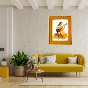 Goddess Saraswati Photo Frame 18x22 Inches-Brown Wooden Frame For Home, Office & Temple Decoration And Gifting (F6483)