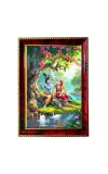 Krishna And Radha Photo Frame For Wall & Table | 7x9 Inch Golden Cherry Finish | Decorative Krishna And Radha Photo Frame For Home, Office & Pooja Room (F11446)