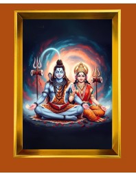 Lord Shiva And Parvati Golden Photo Frame - 10x14 Inches | Elegant Wooden Frame For Home, Office & Temple Decoration | Spiritual Wall & Table Decor And Gift Item (F9767)