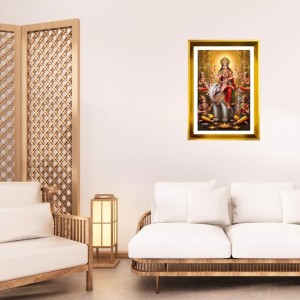 Mata Durga Golden Photo Frame - 14x18 Inches | Elegant Wooden Frame For Home, Office & Temple Decoration | Spiritual Wall & Table Decor And Gift Item (F9692)