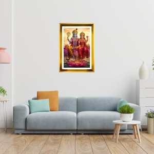 Lakhsmi Narayana Golden Photo Frame - 10x14 Inches | Elegant Wooden Frame For Home, Office & Temple Decoration | Spiritual Wall & Table Decor and Gift Item