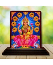 Car Desk/Table Top Goddess Lakshmi Wooden Photo Stand 3x4 Inches, Compact & Stylish Spiritual Display For Car, Home & Office (Pack Of 1) (F14189)