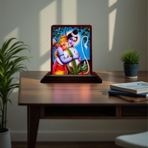 Car Desk/Table Top Lord Rama And Hanuman Wooden Photo Stand 3x4 Inches, Compact & Stylish Spiritual Display For Car, Home & Office (Pack Of 1) (F14136)