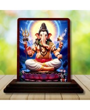 Car Desk/Table Top Lord Ganesha Wooden Photo Stand 3x4 Inches, Compact & Stylish Spiritual Display For Car, Home & Office (Pack Of 1) (F14616)