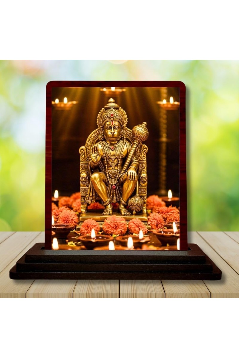 Car Desk/Table Top Lord Hanuman Wooden Photo Stand 3x4 Inches, Compact & Stylish Spiritual Display For Car, Home & Office (Pack Of 1) (F14454)