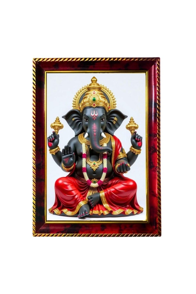 Lord Ganesha Photo Frame For Wall & Table | 7x9 Inch Golden Cherry Finish | Decorative Lord Ganesha Photo Frame For Home, Office & Pooja Room (F11797)